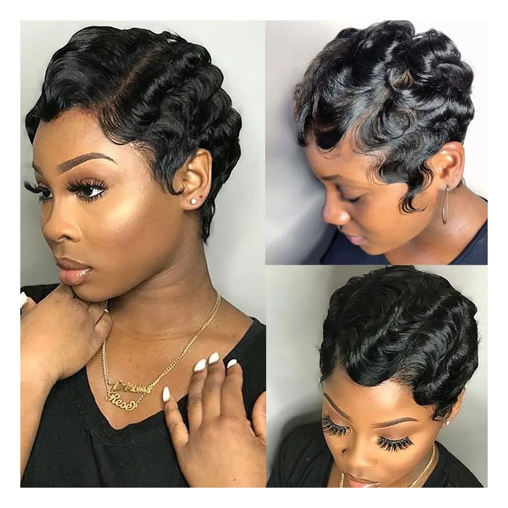 Short Finger Wavy Wig Human Hair Wigs Pixie Wigs Ocean