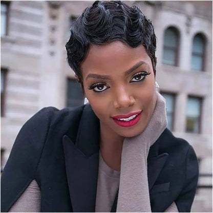 Short Finger Wavy Wig Human Hair Wigs Pixie Wigs Ocean image 1