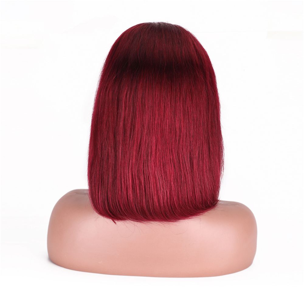 13x4 99j burgundy human hair short bob wig lace wig short hair image 3