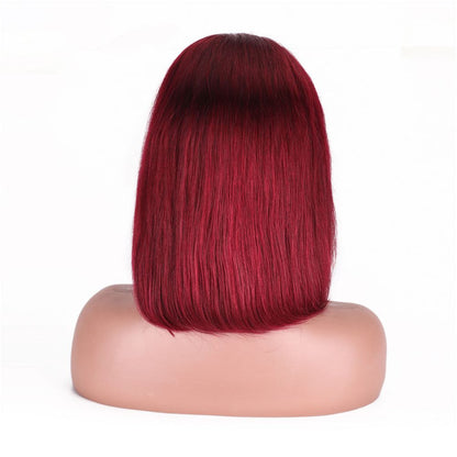 13x4 99j burgundy human hair short bob wig lace wig short hair image 3