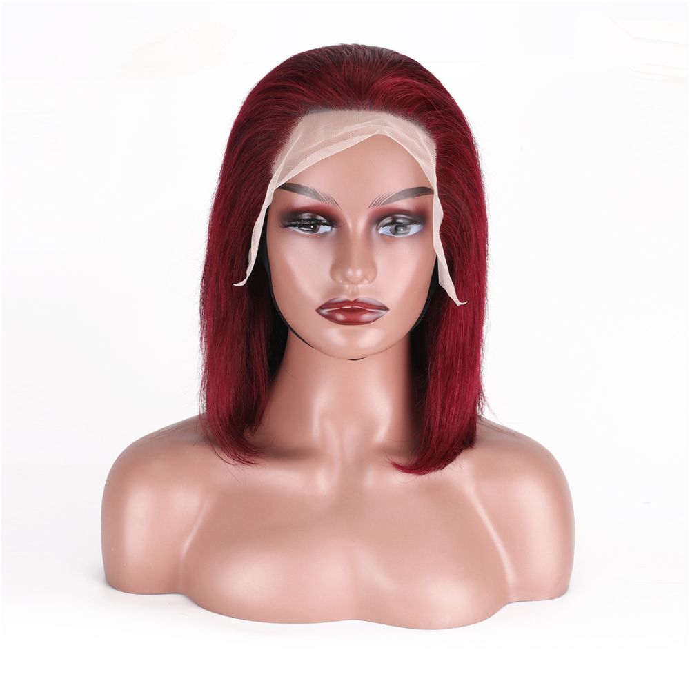 13x4 99j burgundy human hair short bob wig lace wig short hair image 4