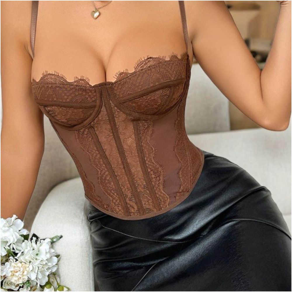Sexy lace strapless short sweet style suspender with backless perspective design suitable for bohemian embroidery style image 2