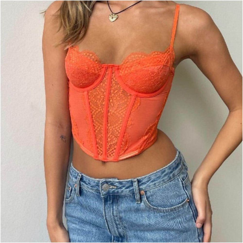 Sexy lace strapless short sweet style suspender with backless perspective design suitable for bohemian embroidery style image 4