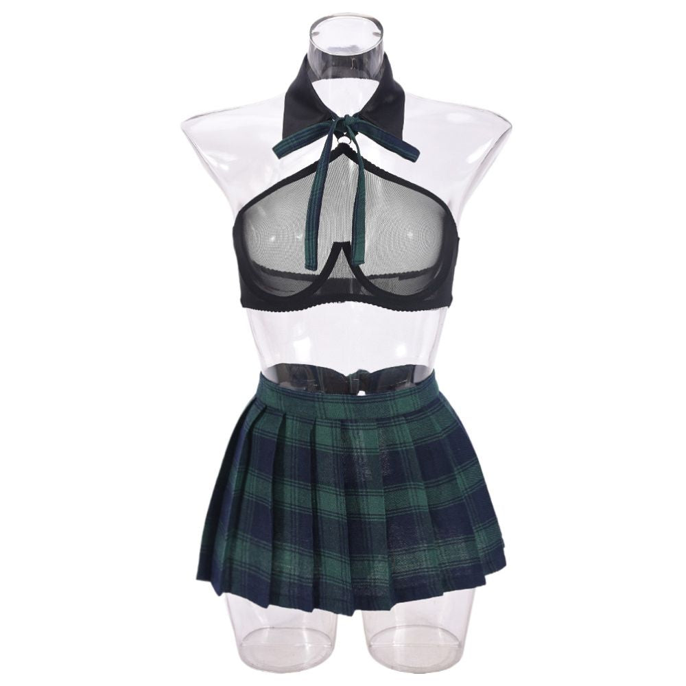 Sexy Four Seasons Wearable Nightclub Pretty Girl New pleated Skirt 1084 Perspective College Uniform Checkered Skirt Women s Wear