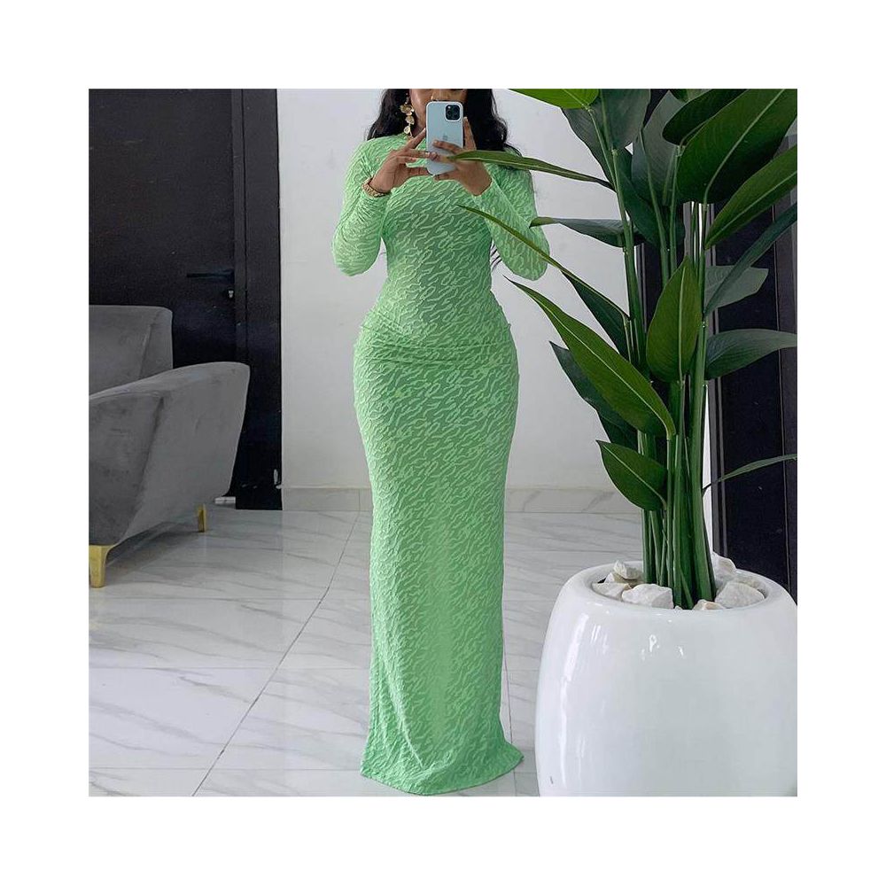 Tall beauty light through outfit autumn and winter new cross border round neck long sleeved plush 41471 slim fit European and American dress for women image 1