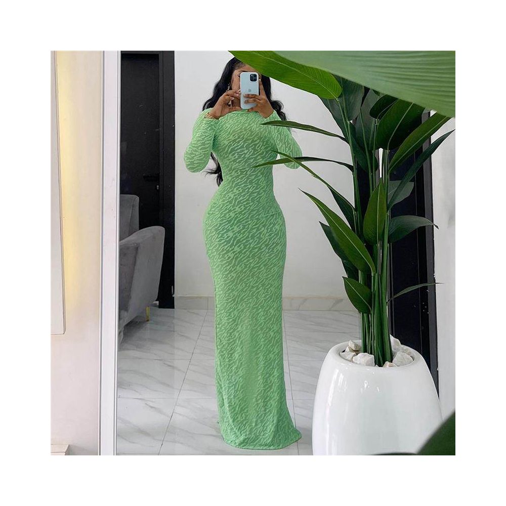 Tall beauty light through outfit autumn and winter new cross border round neck long sleeved plush 41471 slim fit European and American dress for women image 2