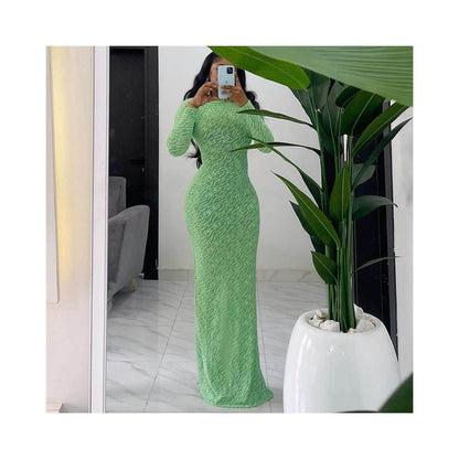 Tall beauty light through outfit autumn and winter new cross border round neck long sleeved plush 41471 slim fit European and American dress for women image 2