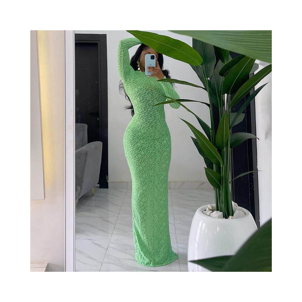 Tall beauty light through outfit autumn and winter new cross border round neck long sleeved plush 41471 slim fit European and American dress for women image 3