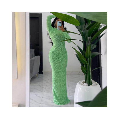 Tall beauty light through outfit autumn and winter new cross border round neck long sleeved plush 41471 slim fit European and American dress for women image 3