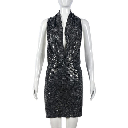 European and American style sexy trendy spicy girl Christmas fashion bead glitter hooded swinging collar 9719 hollow backless dress