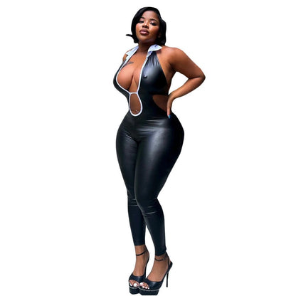European and American trend cross border sexy fashion new hollow tight fitting shirt collar strap 51131 jumpsuit women image 5