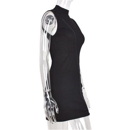 Personalized fashionable bold European and American women s clothing new product round neck sleeveless zipper dress sexy hollowed out one step skirt 8355