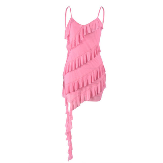Fashionable and sexy dress spicy girl sexy mesh suspender ruffle edge 51151 dress