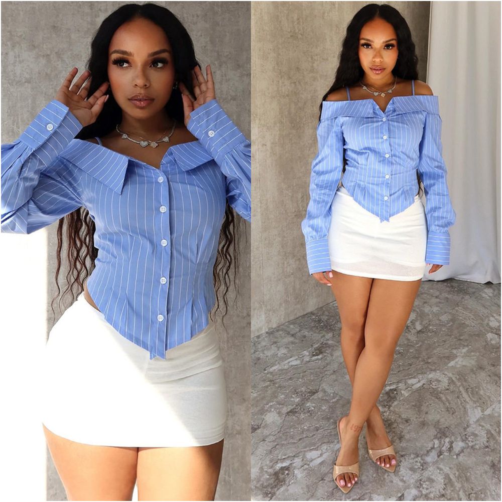 Autumn New Product French Style Spicy Girl Trendy Women s Shirt Long Sleeve Top Off Shoulder 51226 Personalized Shirt for Women image 1
