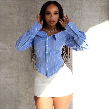 Autumn New Product French Style Spicy Girl Trendy Women s Shirt Long Sleeve Top Off Shoulder 51226 Personalized Shirt for Women image 2