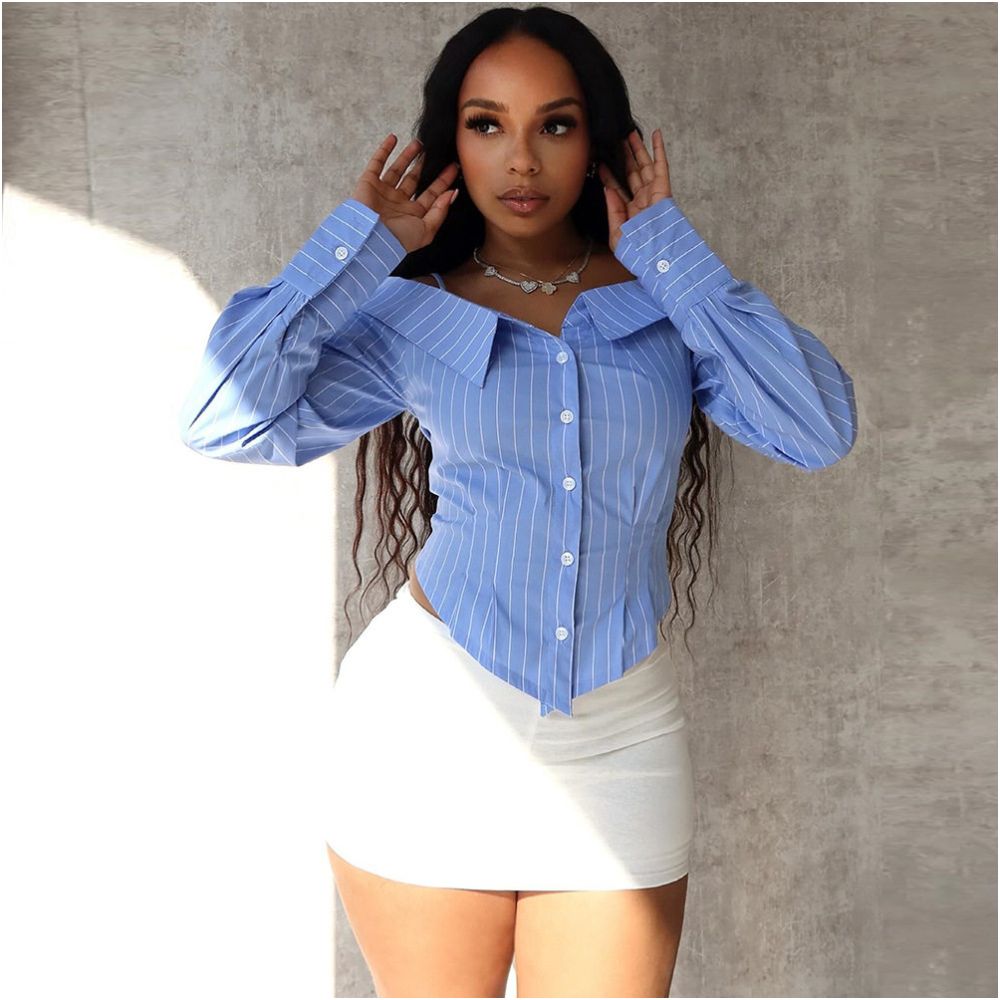 Autumn New Product French Style Spicy Girl Trendy Women s Shirt Long Sleeve Top Off Shoulder 51226 Personalized Shirt for Women image 4