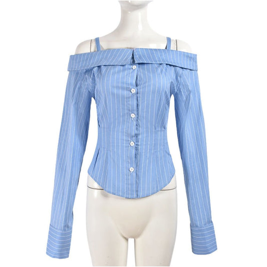 Autumn New Product French Style Spicy Girl Trendy Women s Shirt Long Sleeve Top Off Shoulder 51226 Personalized Shirt for Women
