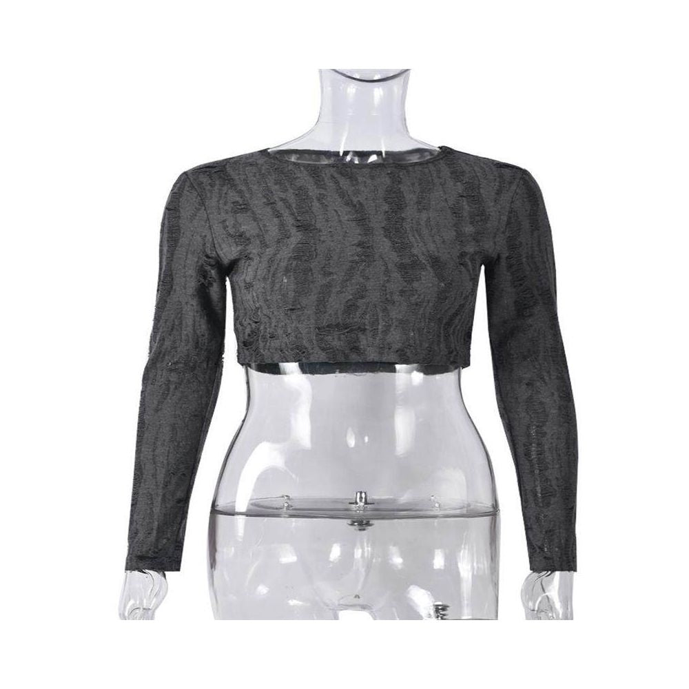 Abandoned soil style spicy girl personality trend European and American Halloween trend ripped long sleeved open navel slim fit 9709 short autumn top image 2