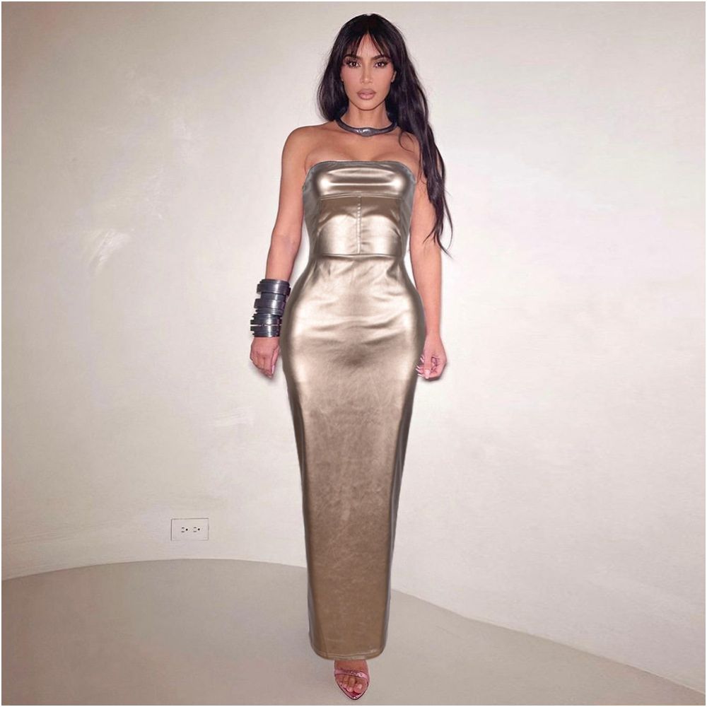 Sexy Woman s new European and American women s clothing product Kim Kardashian with a sexy zipper and 7703PU leather dress for women image 1