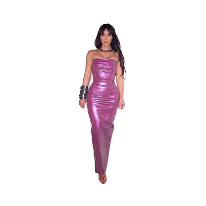 Sexy Woman s new European and American women s clothing product Kim Kardashian with a sexy zipper and 7703PU leather dress for women image 5