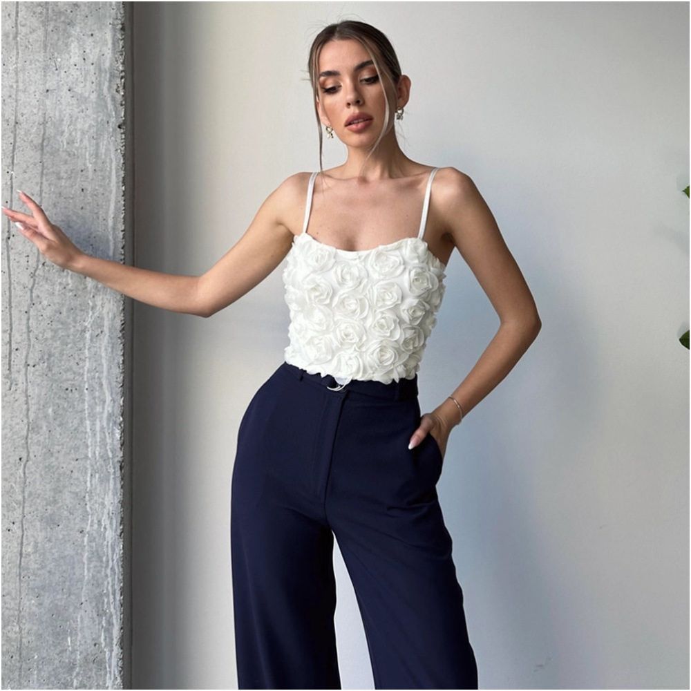 European and American ins spicy girl style versatile women s clothing with exposed navel and rose petals for single sale wrapped chest 51333 top short skirt matching set