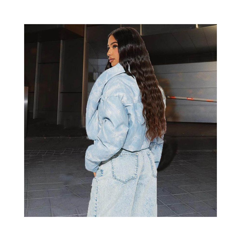 Trendy autumn and winter personalized spicy girl jacket with cotton scarf stand up collar long sleeved 51381 blended color blocked short cotton jacket for women image 3