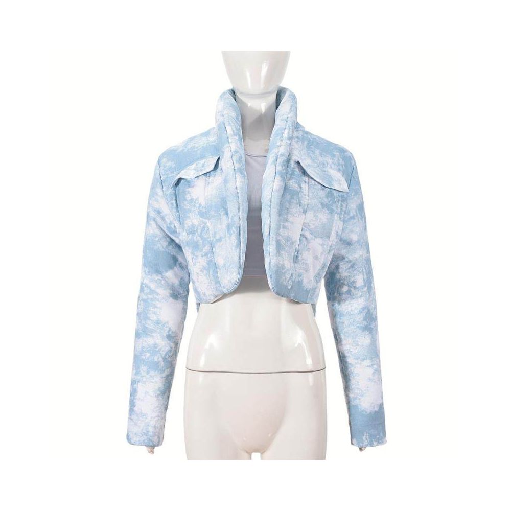 Trendy autumn and winter personalized spicy girl jacket with cotton scarf stand up collar long sleeved 51381 blended color blocked short cotton jacket for women image 4