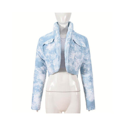 Trendy autumn and winter personalized spicy girl jacket with cotton scarf stand up collar long sleeved 51381 blended color blocked short cotton jacket for women image 4