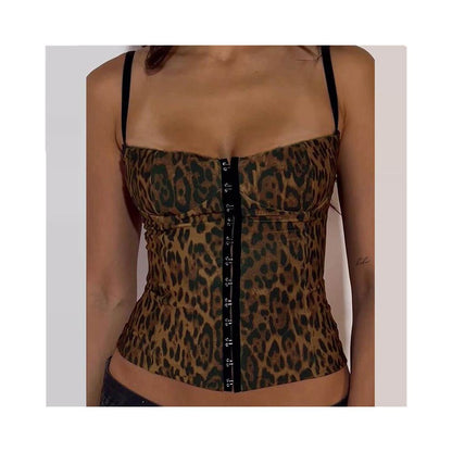 Leopard print short tight vest strap new product slimming camisole top for women 51438 image 1