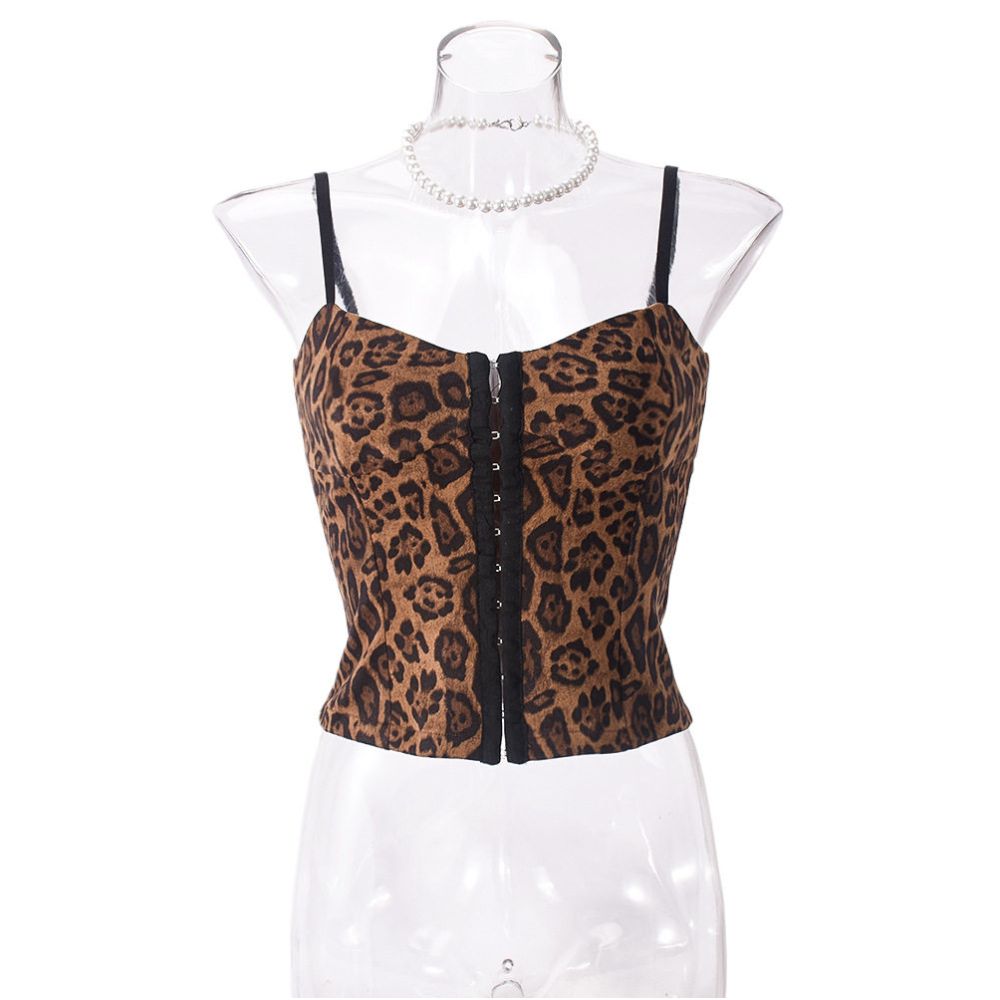 Leopard print short tight vest strap new product slimming camisole top for women 51438