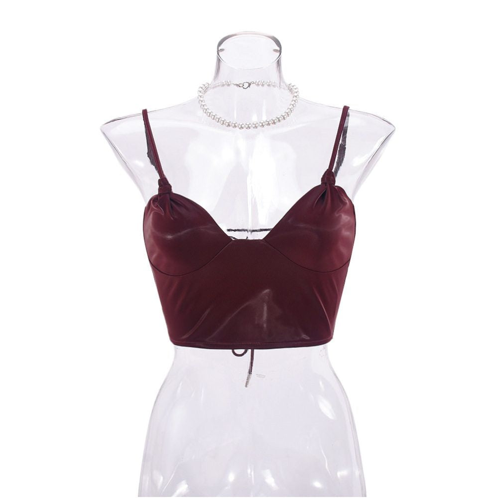 Waist revealing camisole top new strap PU glossy elastic chest strap 51424