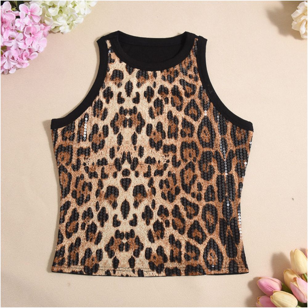 Leopard print sequence vest women s leopard print vest sexy open waisted sleeveless top 51460