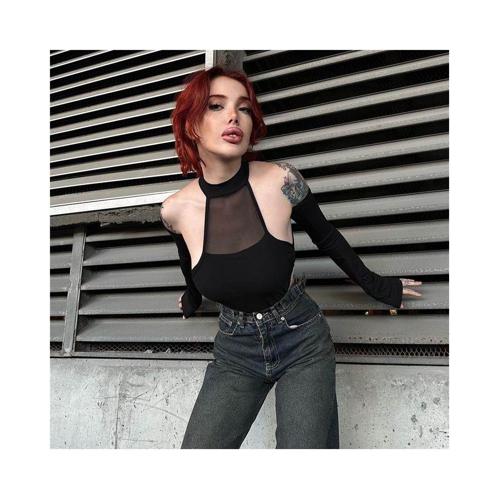 Tight mesh jumpsuit new sexy split long sleeved crotch mesh high stretch jumpsuit top 51463 image 4