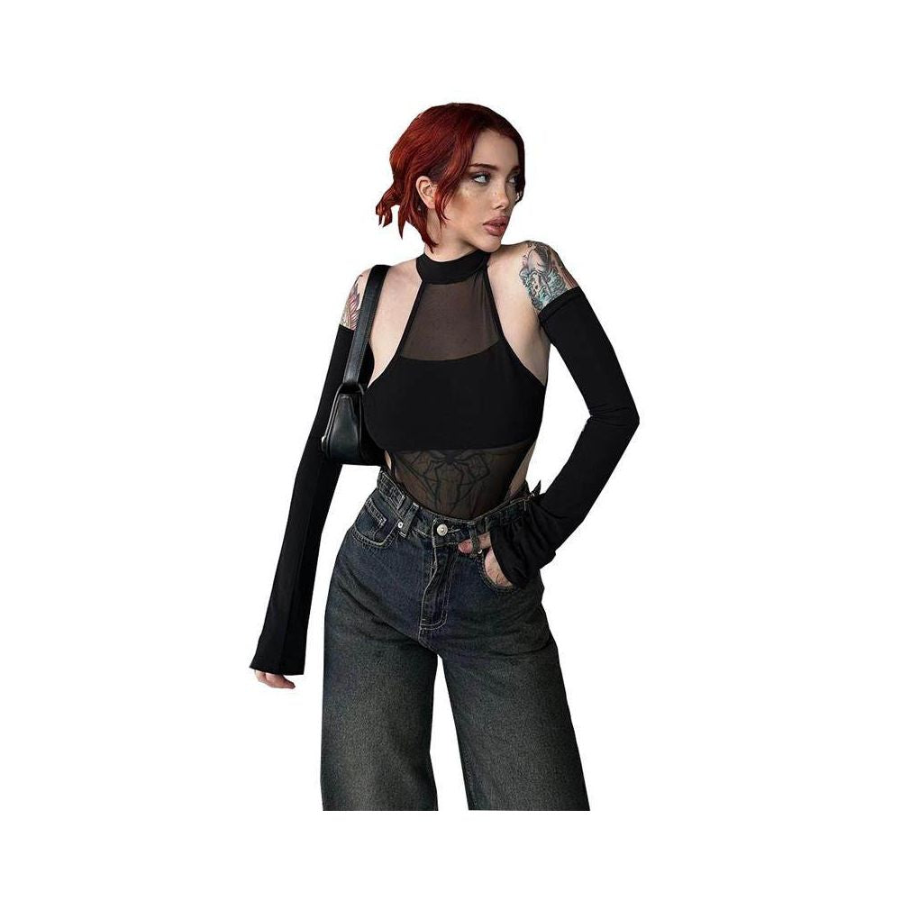 Tight mesh jumpsuit new sexy split long sleeved crotch mesh high stretch jumpsuit top 51463 image 5