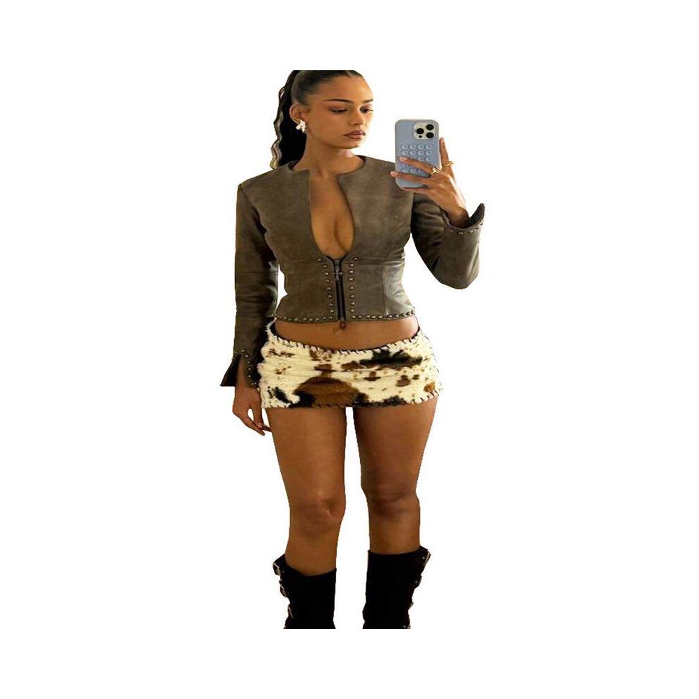 Hot Girl Pure Desire Sexy Fashionable Women s Clothing European and American Spring and Summer New Fashionable Color blocked Ultra short Fleece Personalized Half length Skirt image 5