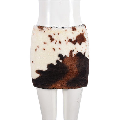 Hot Girl Pure Desire Sexy Fashionable Women s Clothing European and American Spring and Summer New Fashionable Color blocked Ultra short Fleece Personalized Half length Skirt