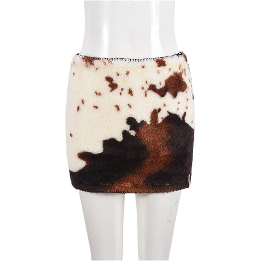Hot Girl Pure Desire Sexy Fashionable Women s Clothing European and American Spring and Summer New Fashionable Color blocked Ultra short Fleece Personalized Half length Skirt