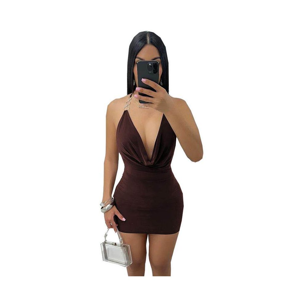 Hot Girl Pure Desire Women s Personalized New Product Sexy Slimming Strap Deep V Swinging Collar Exposed Backpack Hip Dress Female 51487 image 5