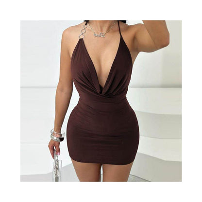 Hot Girl Pure Desire Women s Personalized New Product Sexy Slimming Strap Deep V Swinging Collar Exposed Backpack Hip Dress Female 51487 image 0