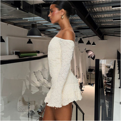 Summer Sweet Princess Style 2025 New Product High Elasticity Soft Wrap Chest One Shoulder Sexy Long Sleeve Dress 51451 image 4