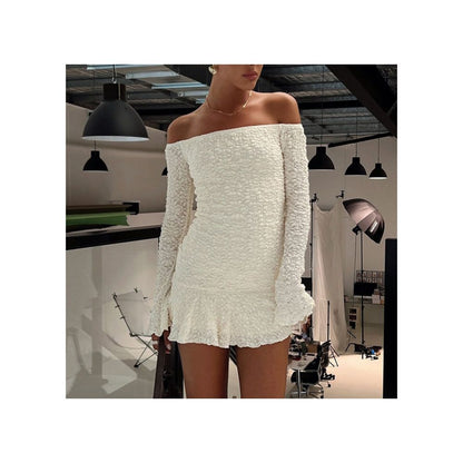 Summer Sweet Princess Style 2025 New Product High Elasticity Soft Wrap Chest One Shoulder Sexy Long Sleeve Dress 51451 image 0