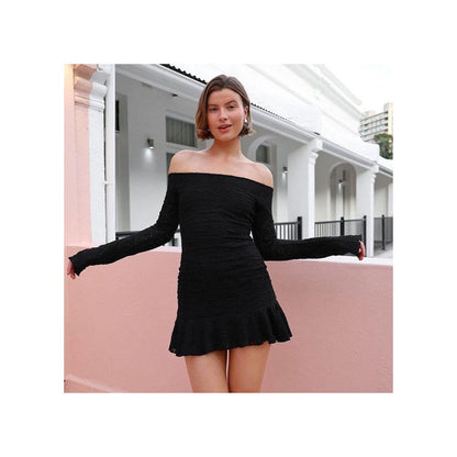 Summer Sweet Princess Style 2025 New Product High Elasticity Soft Wrap Chest One Shoulder Sexy Long Sleeve Dress 51451