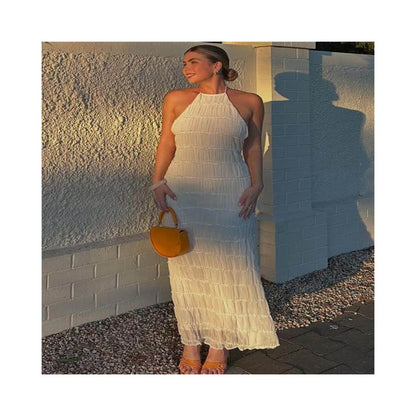 Long length dress backless pleated personalized dress new product breathable lace up lotus leaf 51618 long skirt image 2