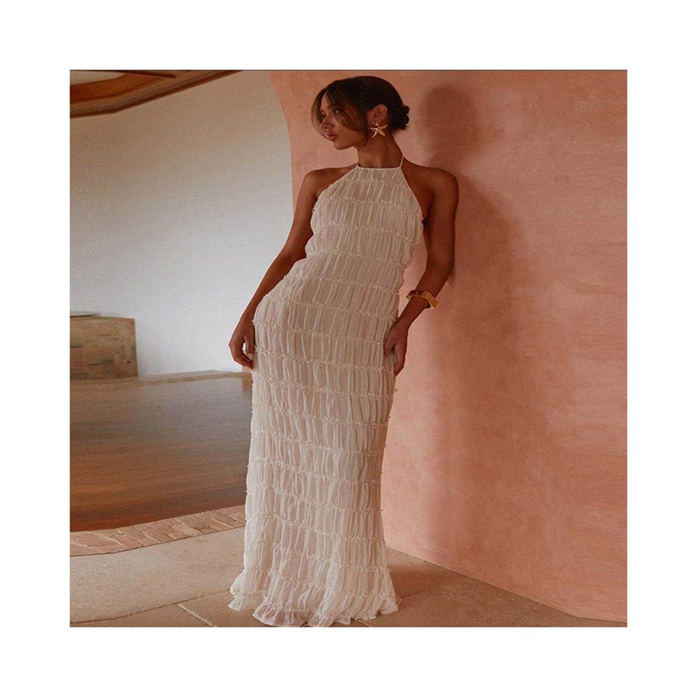Long length dress backless pleated personalized dress new product breathable lace up lotus leaf 51618 long skirt image 0