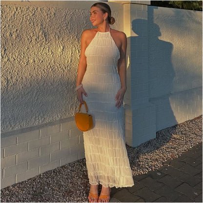 Long length dress backless pleated personalized dress new product breathable lace up lotus leaf 51618 long skirt