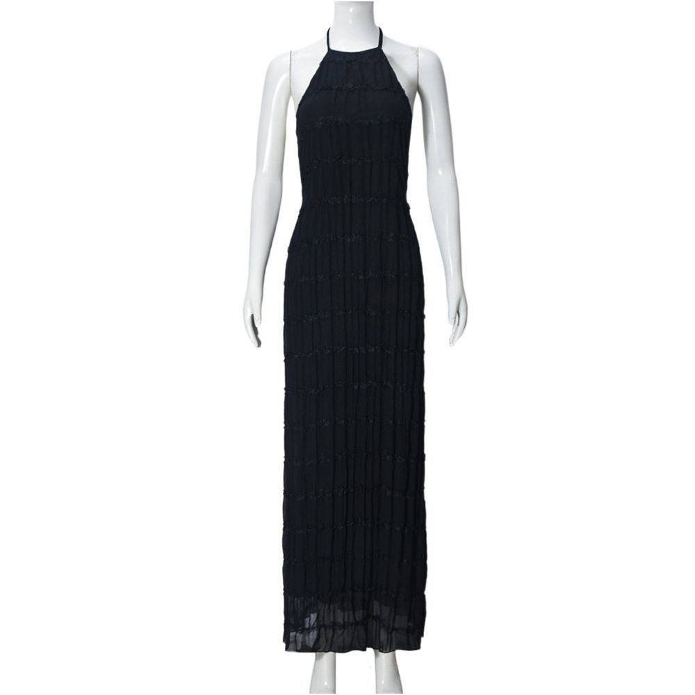 Long length dress backless pleated personalized dress new product breathable lace up lotus leaf 51618 long skirt