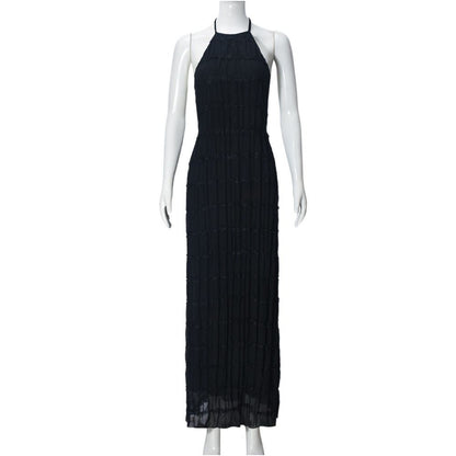 Long length dress backless pleated personalized dress new product breathable lace up lotus leaf 51618 long skirt