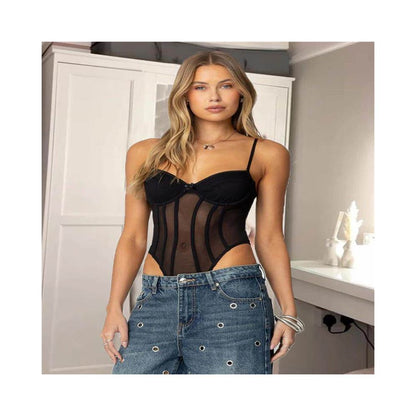 Small and confident figure dress sexy and slimming with mesh mesh splicing high waist hollow cup women s spicy girl top image 3