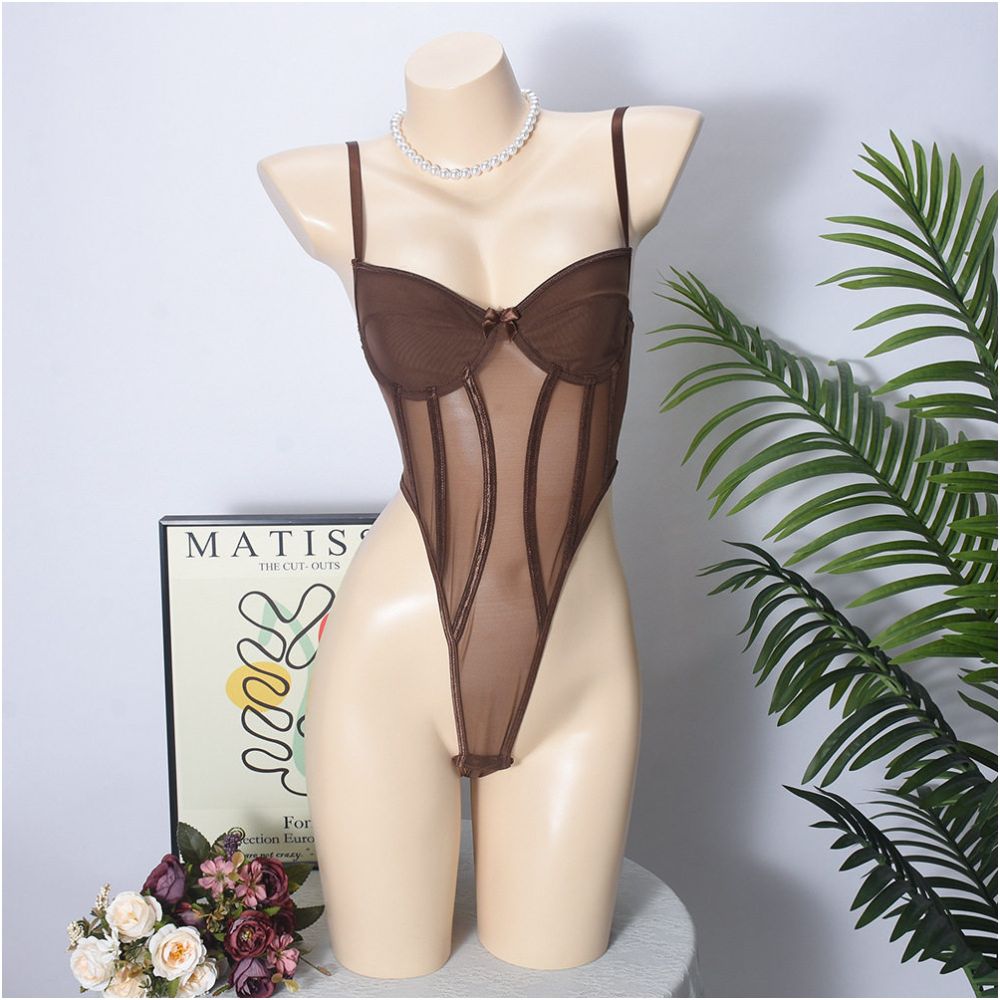 Small and confident figure dress sexy and slimming with mesh mesh splicing high waist hollow cup women s spicy girl top