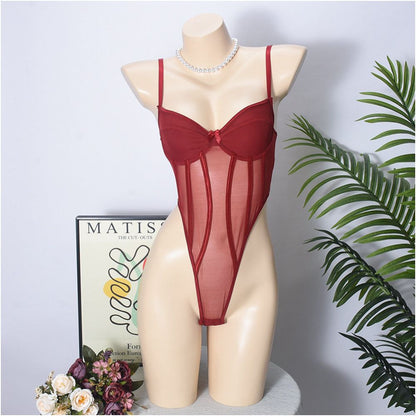 Small and confident figure dress sexy and slimming with mesh mesh splicing high waist hollow cup women s spicy girl top